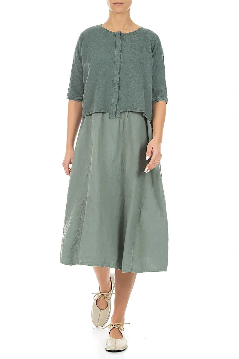 Centre Placket Sage Linen Viscose Jacket 4