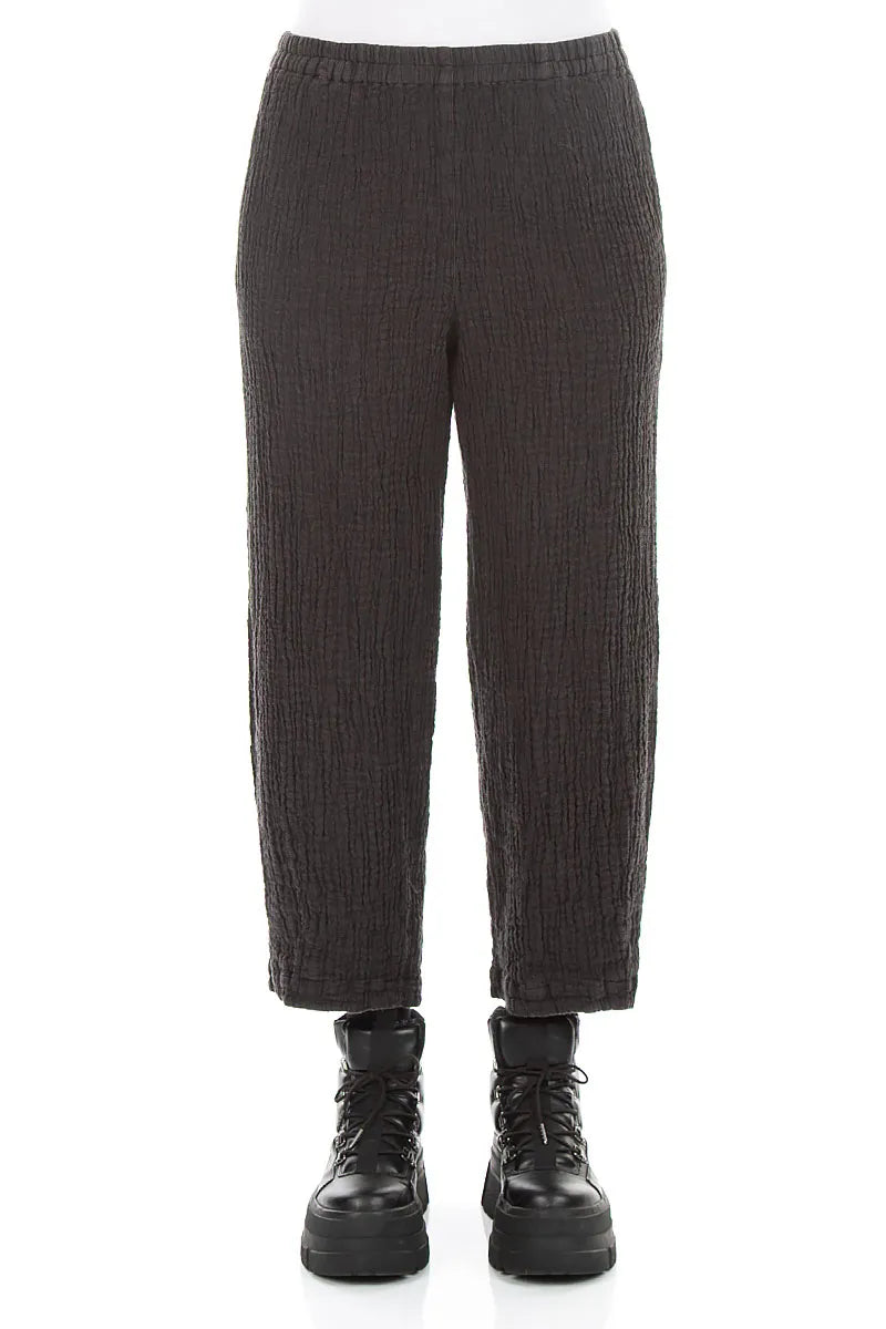 Charcoal Textured Linen Trousers 1