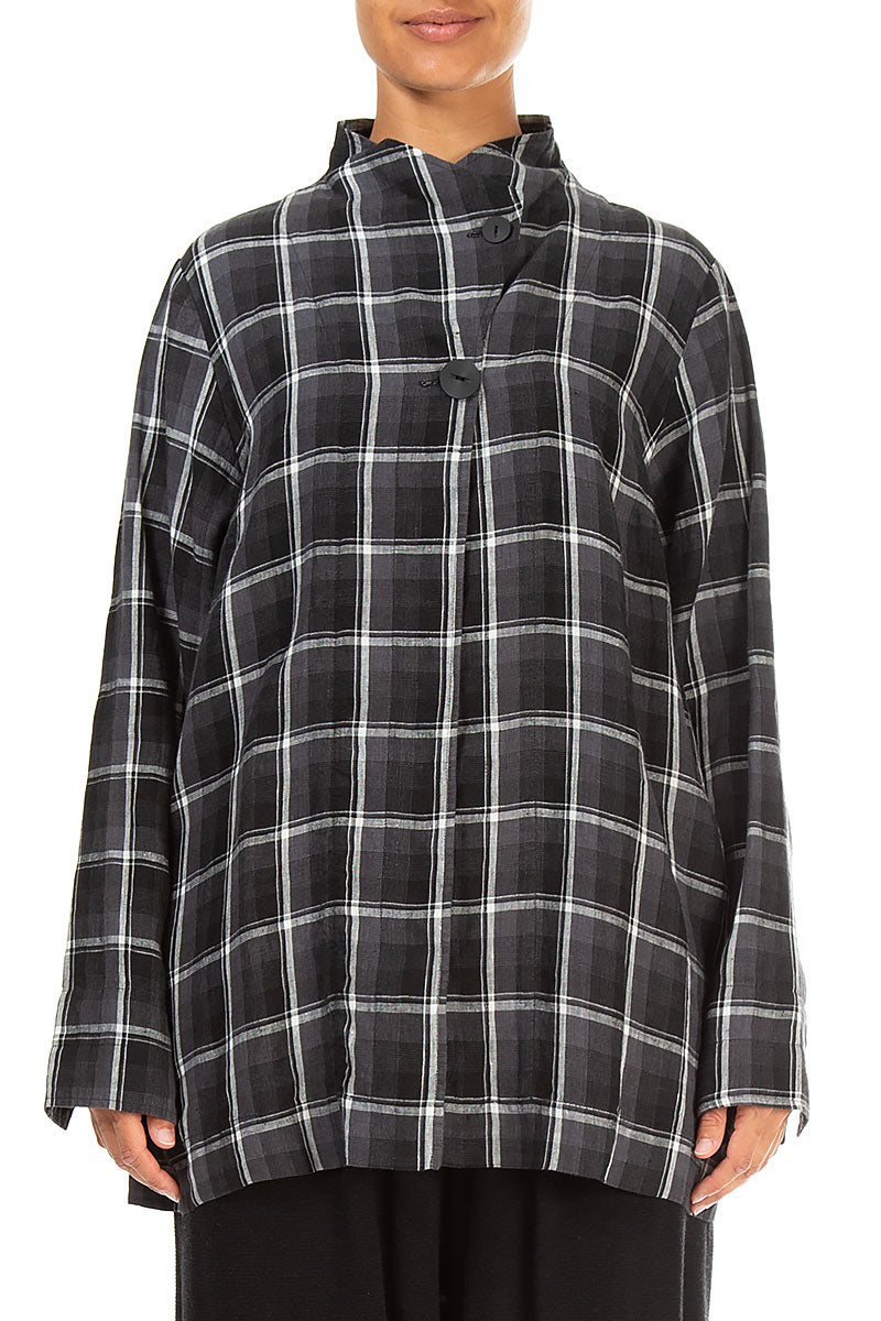 Checkered Dark Grey Linen Jacket 1