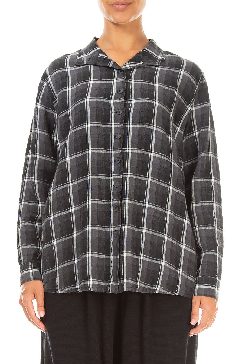 Checkered Dark Grey Linen Shirt 1