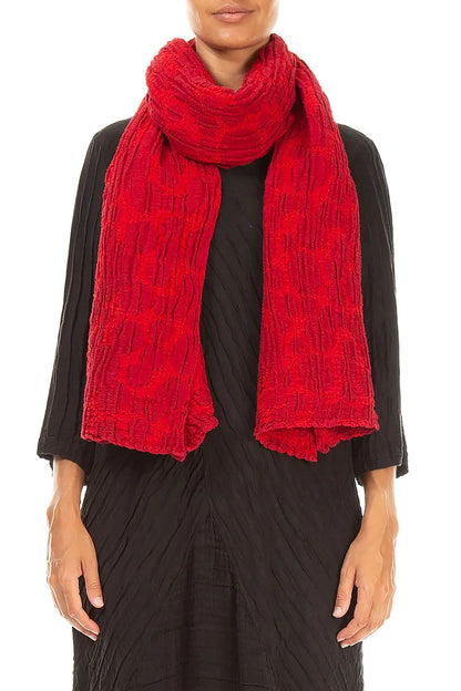 Cherry Red Circle Silk Linen Scarf 1