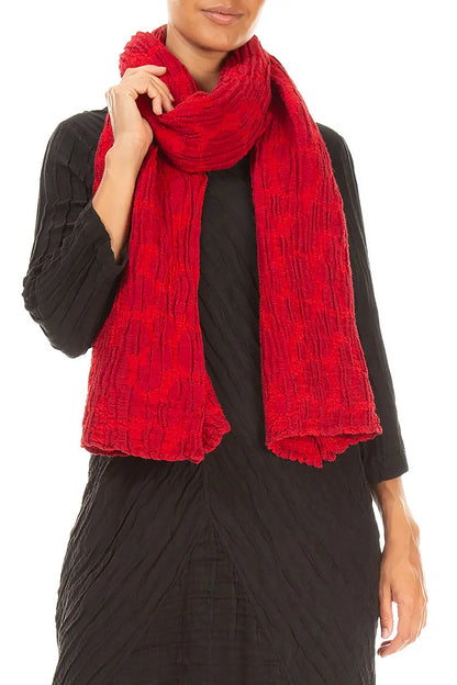 Cherry Red Circle Silk Linen Scarf 3