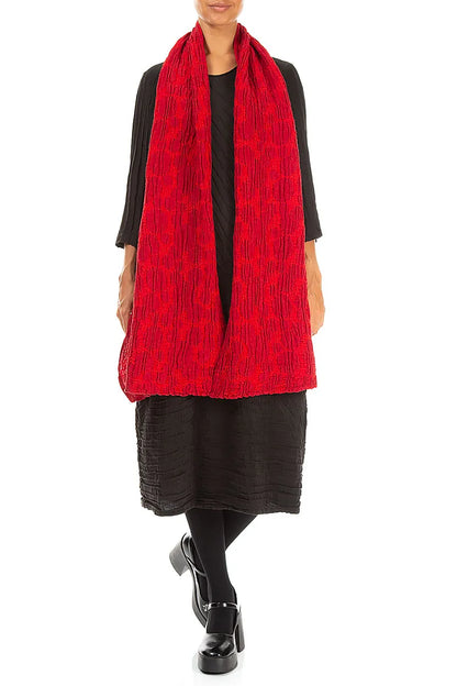 Cherry Red Circle Silk Linen Scarf 2
