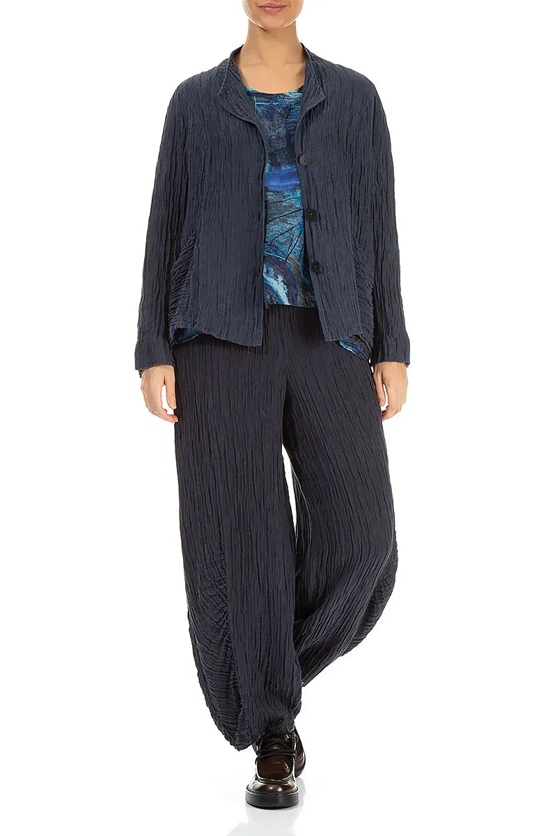 Collar Crinkled Graphite Blue Silk Jacket 4