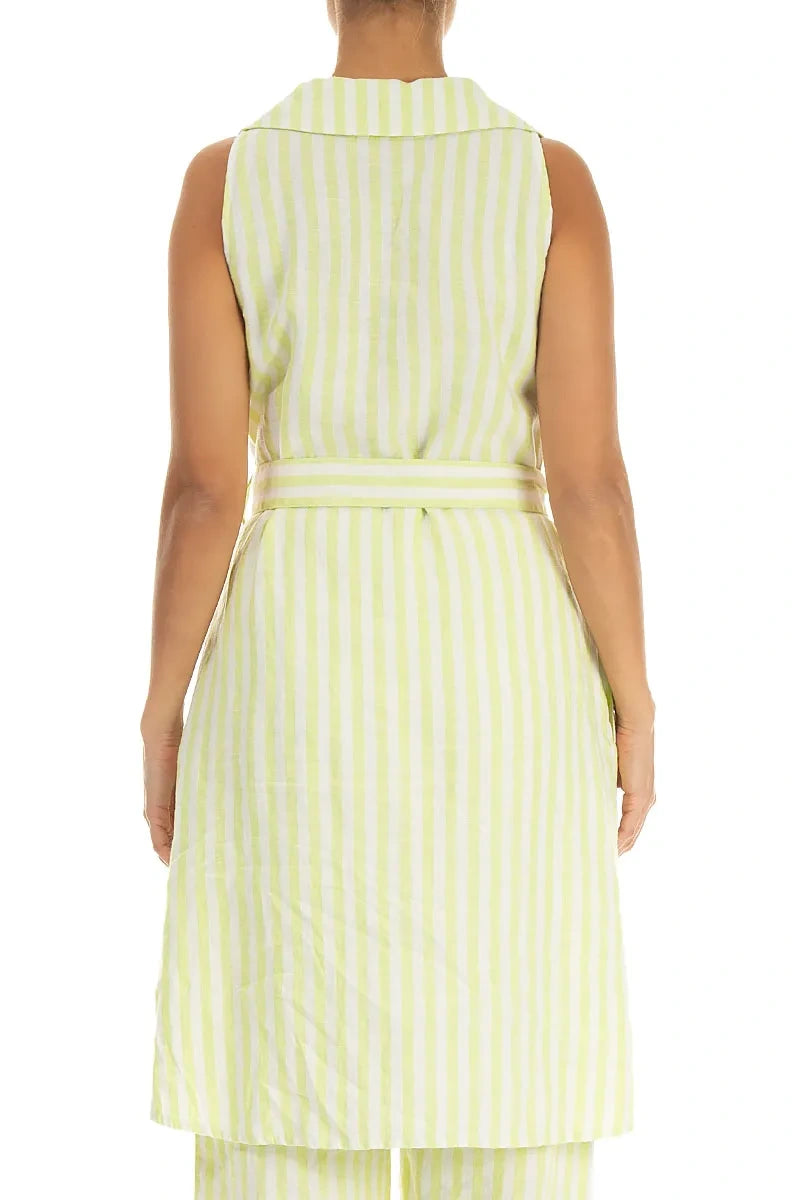 Collar Lime Striped Linen Tunic Dress 2