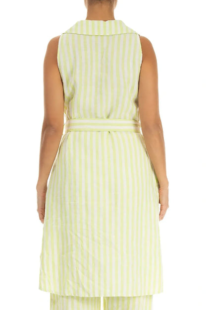 Collar Lime Striped Linen Tunic Dress 2