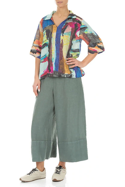 Collar Neck Abstract Linen Blouse 4