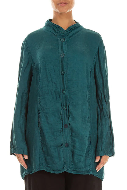 Collar Textured Peacock Silk Linen Jacket 1