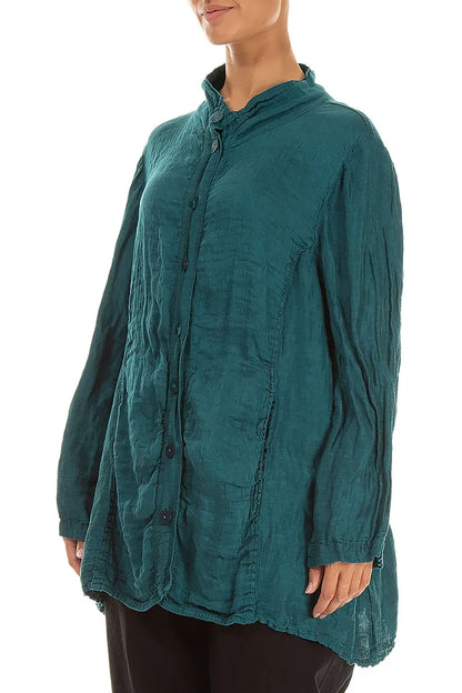 Collar Textured Peacock Silk Linen Jacket 3