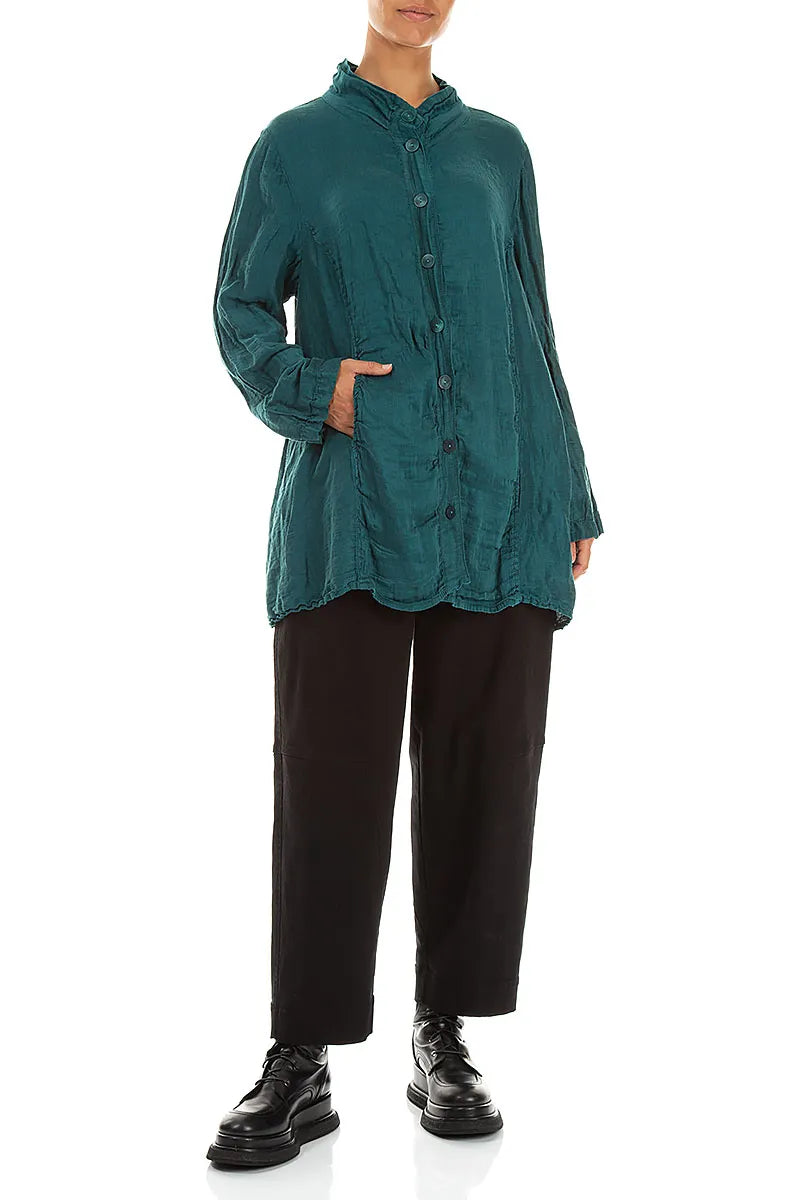 Collar Textured Peacock Silk Linen Jacket 4