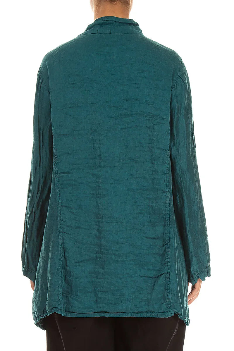 Collar Textured Peacock Silk Linen Jacket 2