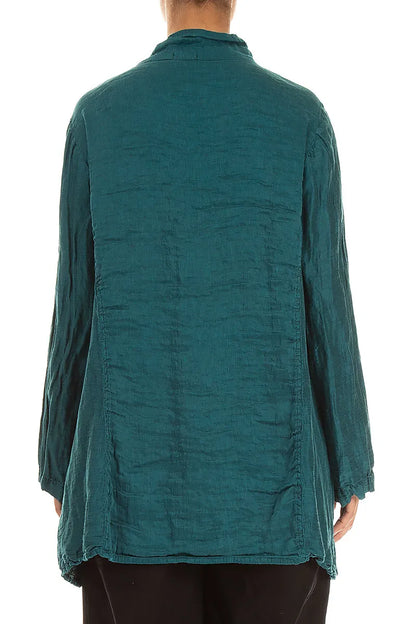 Collar Textured Peacock Silk Linen Jacket 2