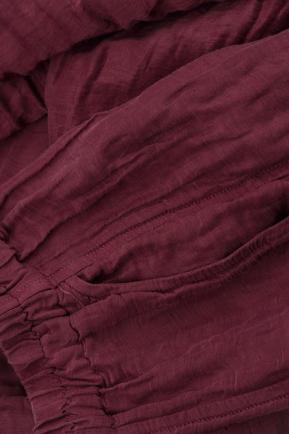 Cowl Neck Crinkled Antique Ruby Silk Linen Blouse 5