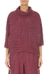 Cowl Neck Crinkled Antique Ruby Silk Linen Blouse 1