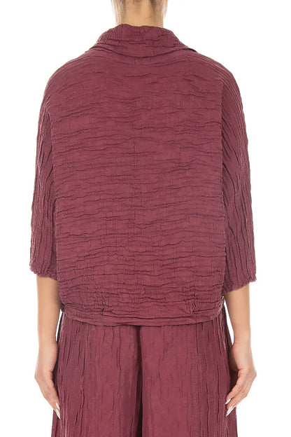 Cowl Neck Crinkled Antique Ruby Silk Linen Blouse 2