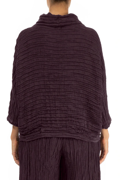 Cowl Neck Crinkled Deep Plum Silk Linen Blouse 2