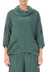 Cowl Neck Crinkled Sage Silk Linen Blouse 1