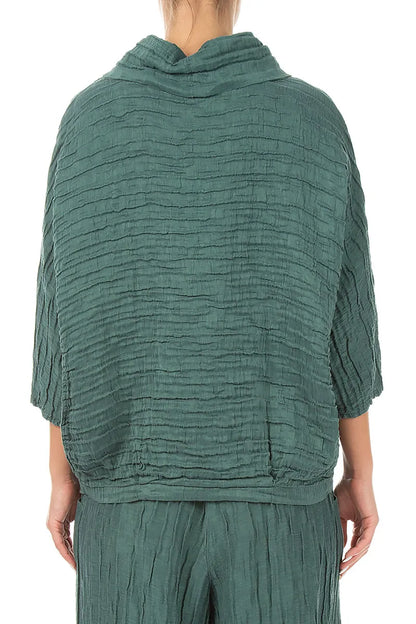 Cowl Neck Crinkled Sage Silk Linen Blouse 2