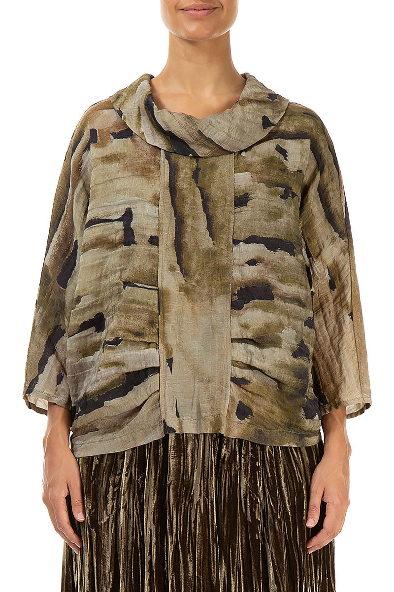 Cowl Neck Crinkled Terra Silk Blouse 1