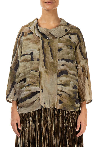 Cowl Neck Crinkled Terra Silk Blouse 1