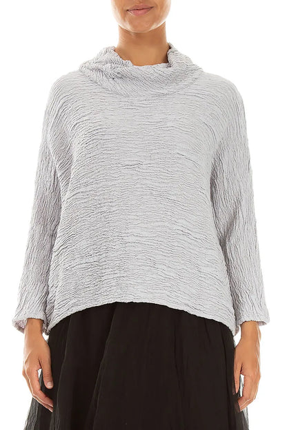Cowl Neck Pearl Grey Textured Silk Linen Blouse 1