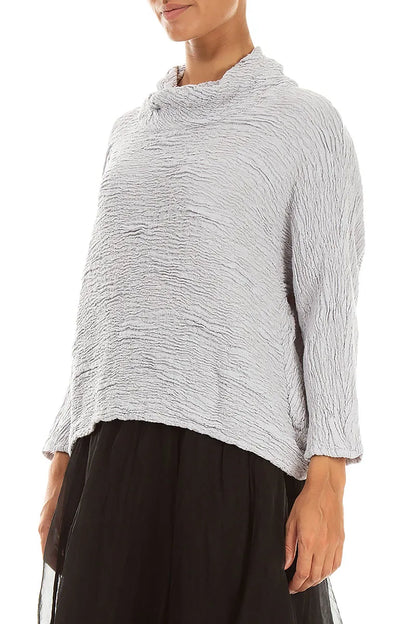 Cowl Neck Pearl Grey Textured Silk Linen Blouse 3