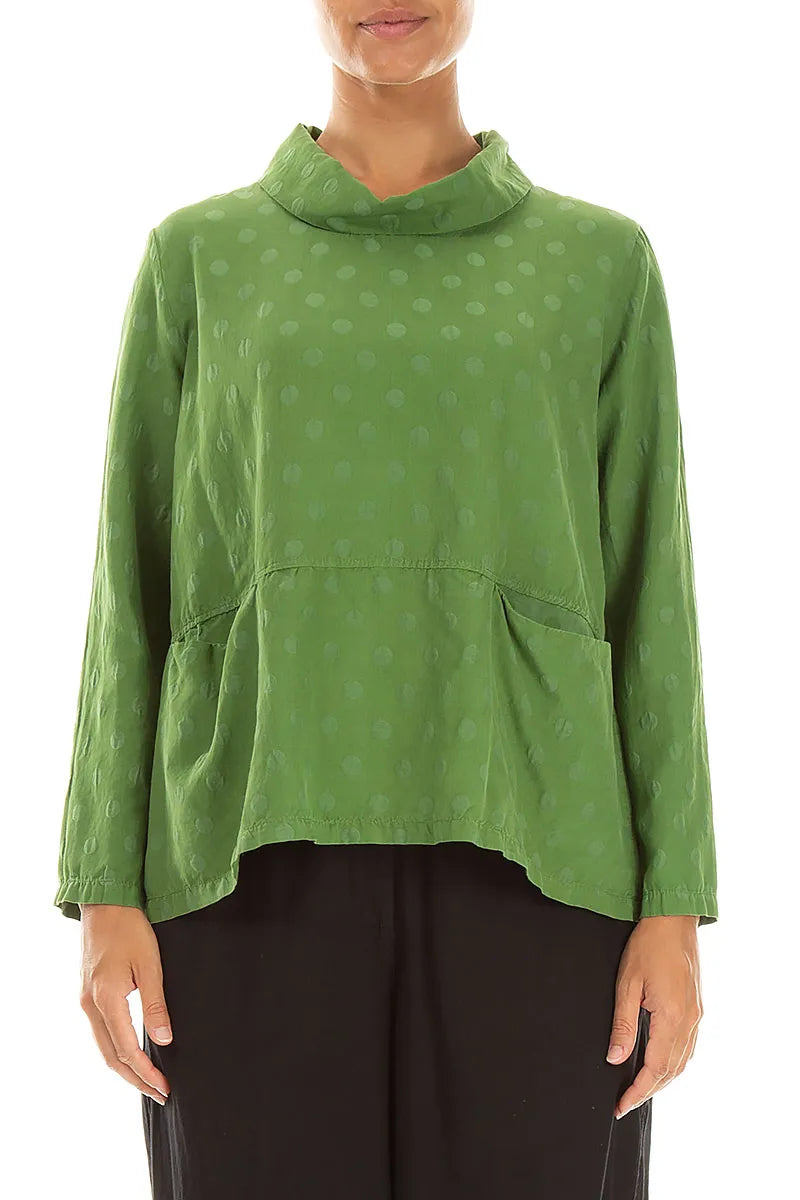 Cowl Neck Shamrock Green Dotty Silk Blouse 1