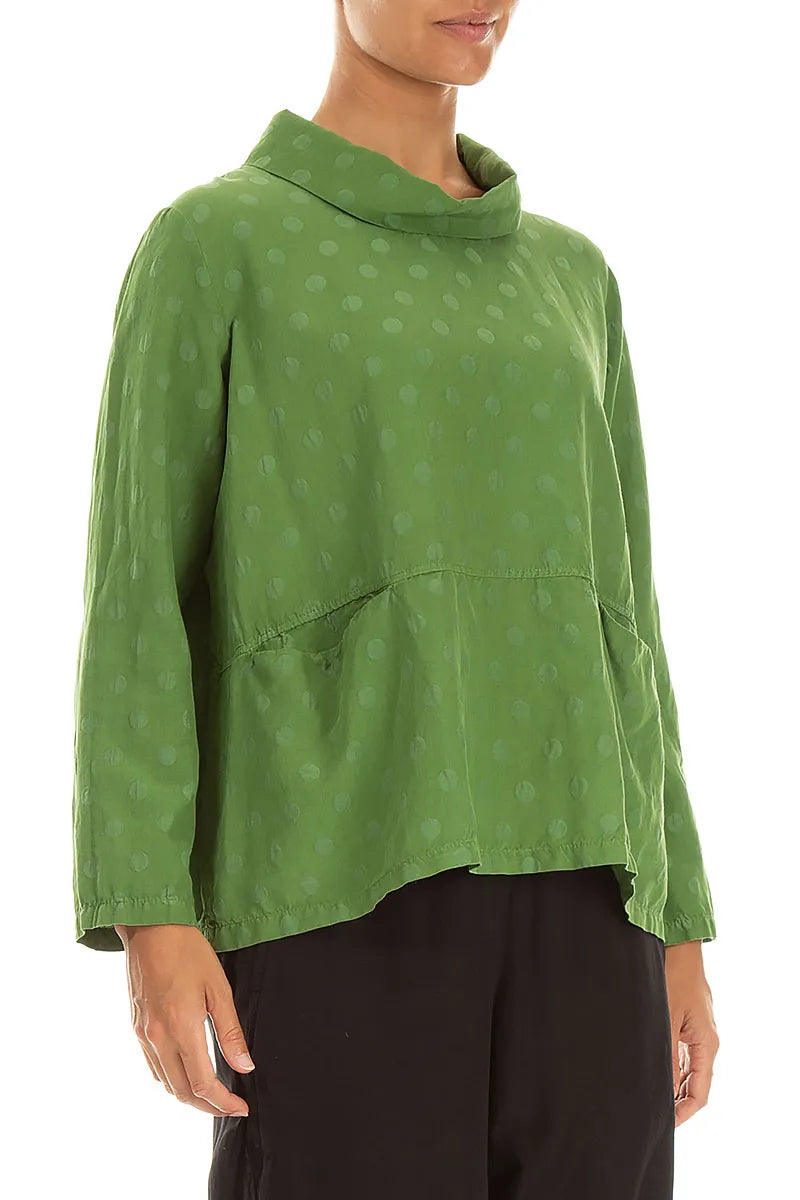 Cowl Neck Shamrock Green Dotty Silk Blouse 3