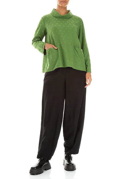Cowl Neck Shamrock Green Dotty Silk Blouse 4