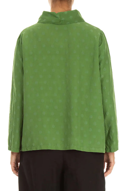 Cowl Neck Shamrock Green Dotty Silk Blouse 2