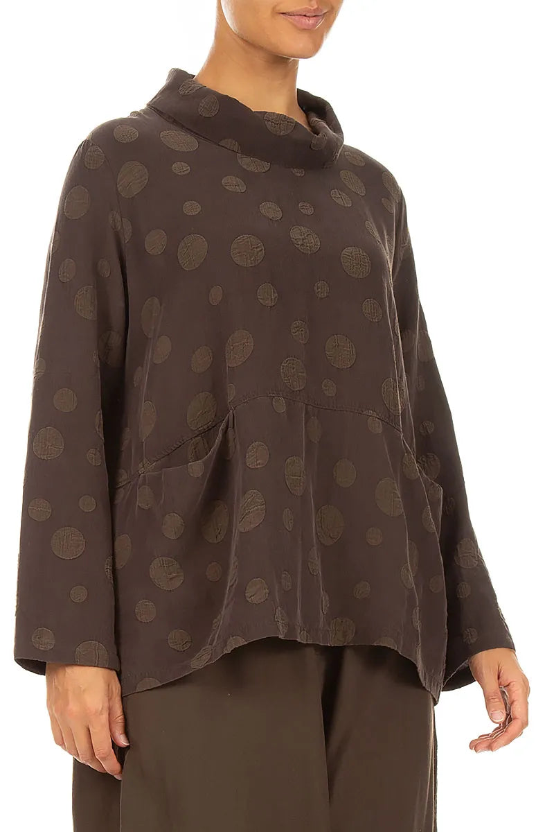 Cowl Neck Truffle Brown Bubble Silk Cotton Blouse 3