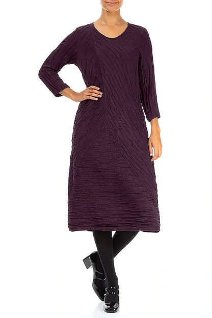 Crinkled Deep Plum Silk Linen Midi Dress
