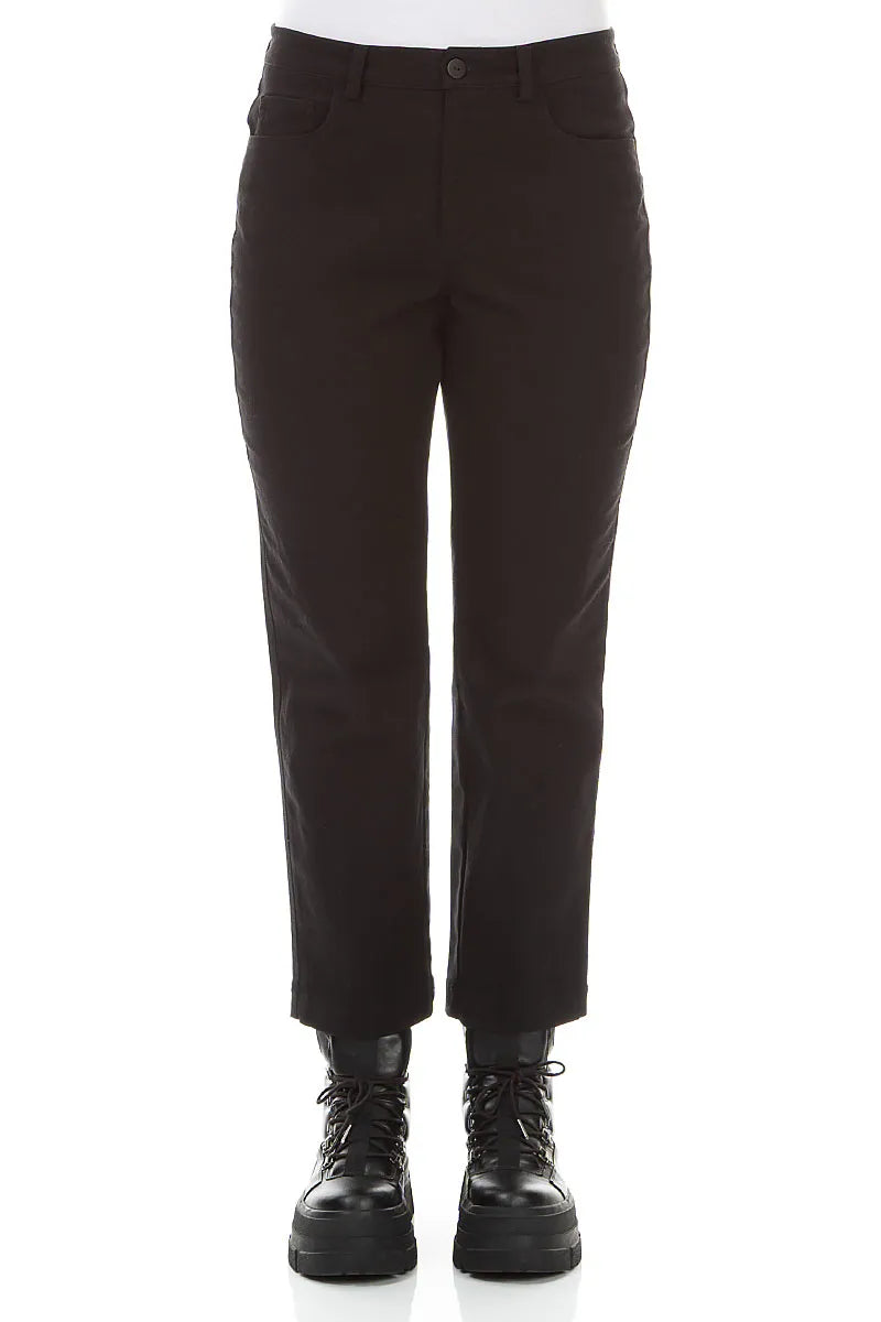 Cropped Black Denim Cotton Trousers