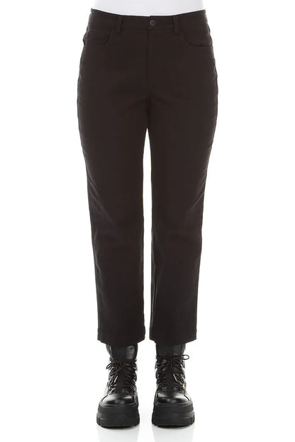 Cropped Black Denim Cotton Trousers