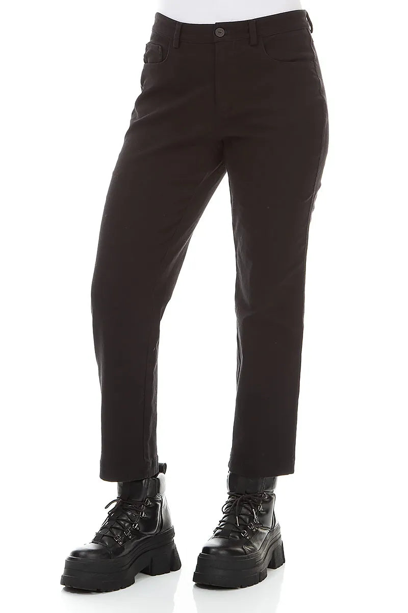 Cropped Black Denim Cotton Trousers