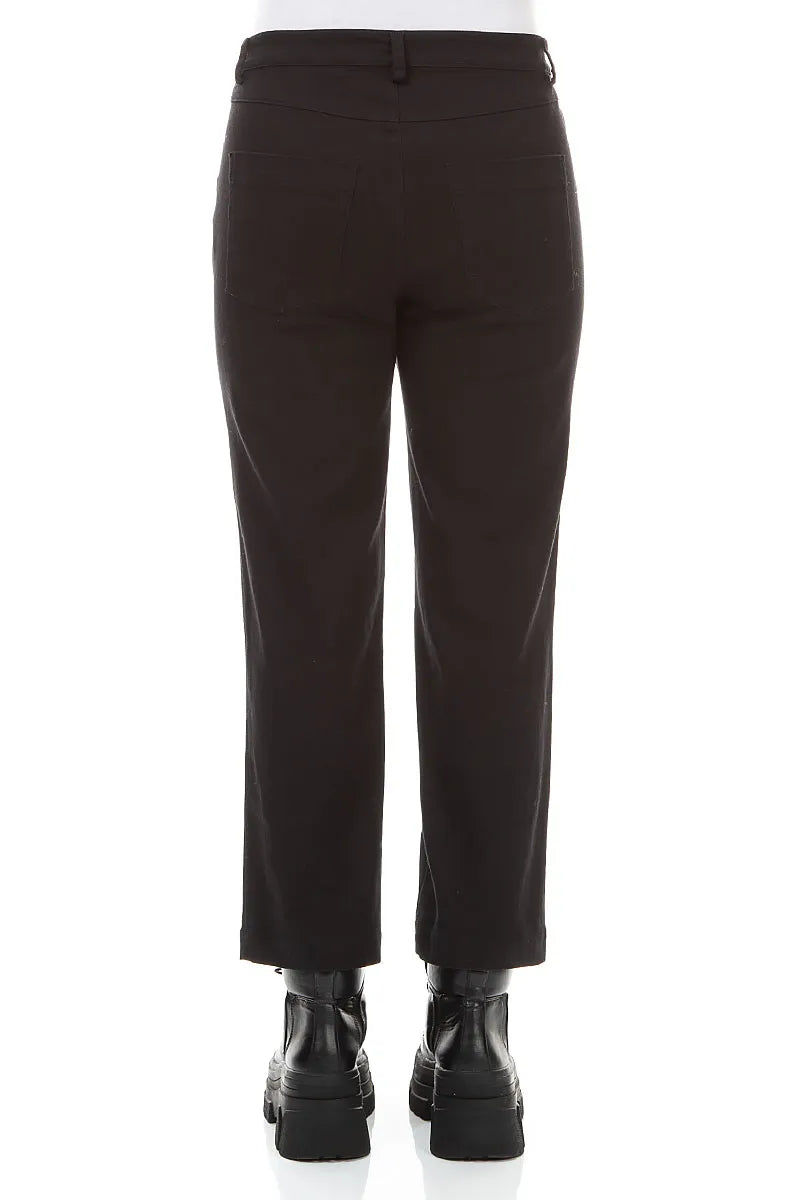 Cropped Black Denim Cotton Trousers