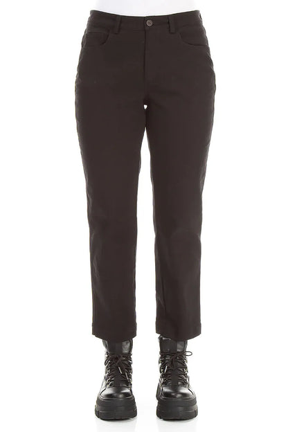 Cropped Charcoal Stretch Cotton Trousers 1