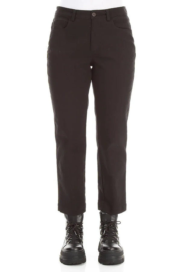 Cropped Charcoal Stretch Cotton Trousers 1