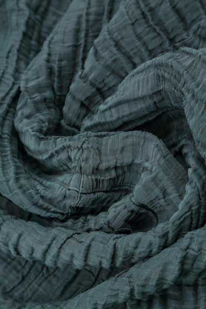 Cropped Crinkled Deep Turquoise Silk Linen Trousers