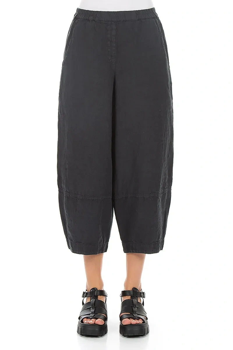 Cropped Loose Graphite Linen Trousers 1