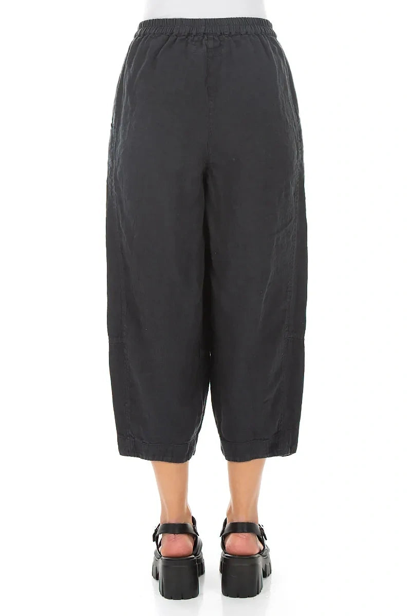 Cropped Loose Graphite Linen Trousers 2