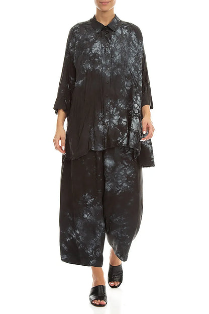 Loose Liquid Charcoal Pure Silk Trousers 4