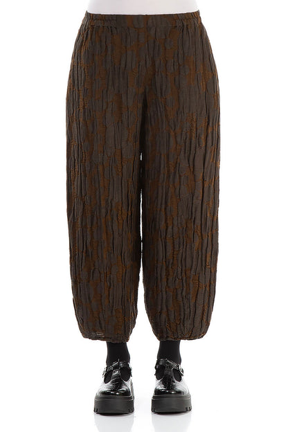 Cropped Taper Truffle Brown Circle Silk Linen Trousers 1