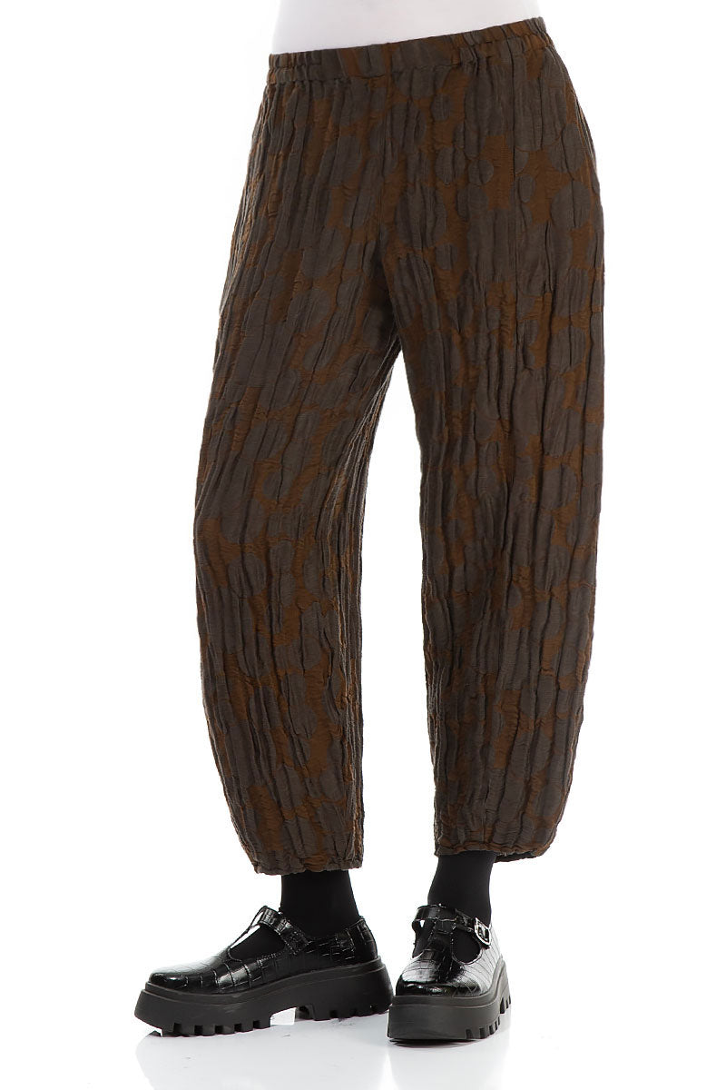 Cropped Taper Truffle Brown Circle Silk Linen Trousers 3
