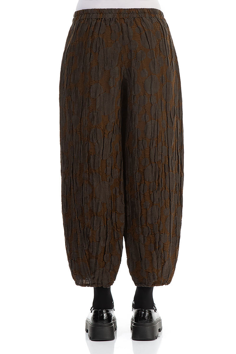 Cropped Taper Truffle Brown Circle Silk Linen Trousers 2