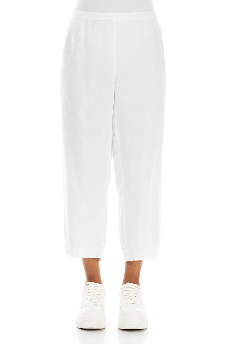 Cropped White Linen Trousers 1