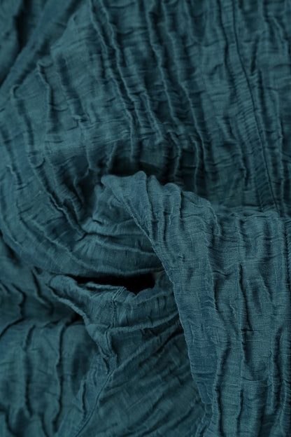 Curved Hem Deep Turquoise Crinkled Silk Linen Dress 5
