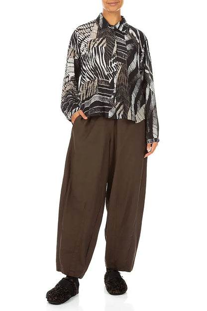 Curved Truffle Brown Silk Cotton Trousers 4