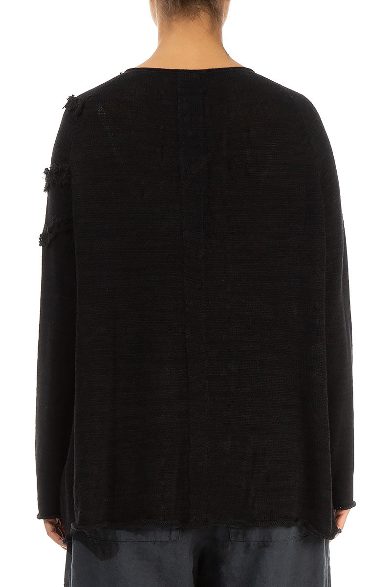 Decorated Front Black Linen Cardigan 2