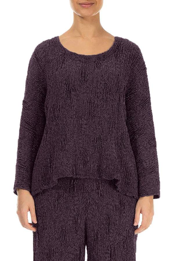 Deep Plum Textured Silk Linen Blouse 1